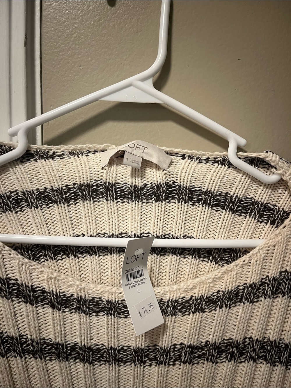 LOFT Striped Crewneck Sweater in Cream and Brown - Picture 4 of 6